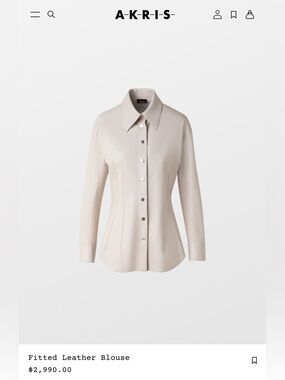 NWOT AKRIS PUNTO Sz 12 Tan Perforated Lamb Leather Snap Button Shirt Orig $2900